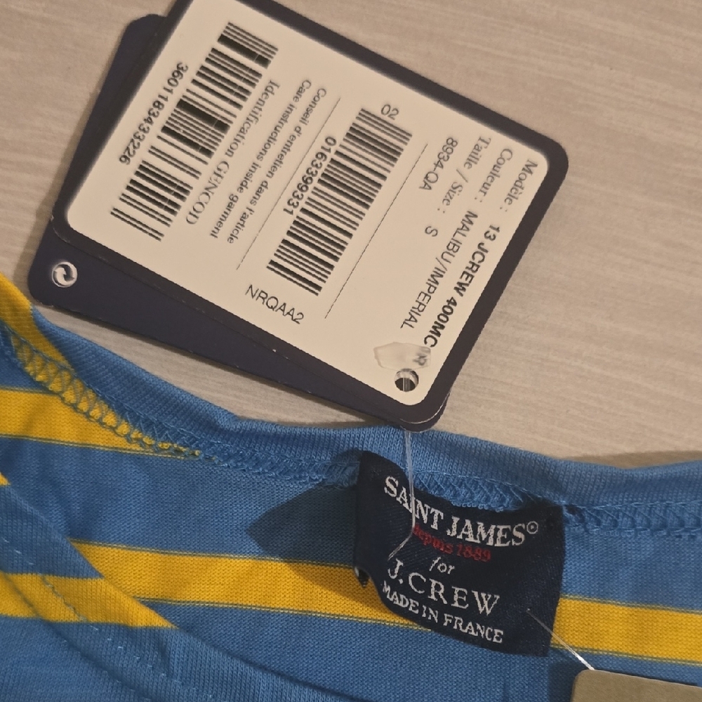 New With Tag Saint James X Jcrew Blue and Yellow Striped Tee Sz S